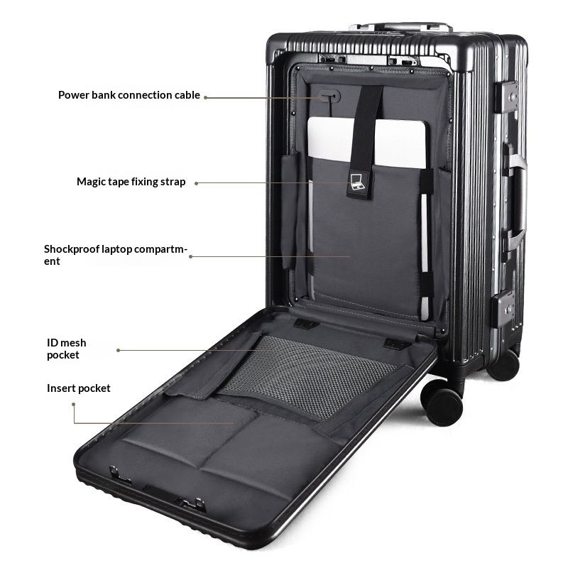 Aluminum-frame Coded Rolling Suitcase 20-inch With Omnidirectional Wheels And Charging Capability