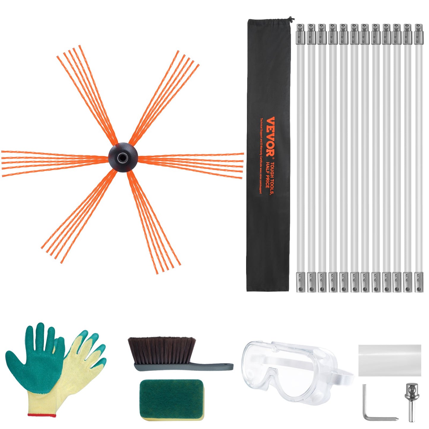 39 Feet Chimney Sweep Kit, W/ 12 Reinforced Nylon Flexible Rods, Ergonomic Chimney Cleaning Brush, 360-Degree Brush Chimney Cleaner, Rich Accessories For Fireplace Flue Home Use Fits Most Pipes