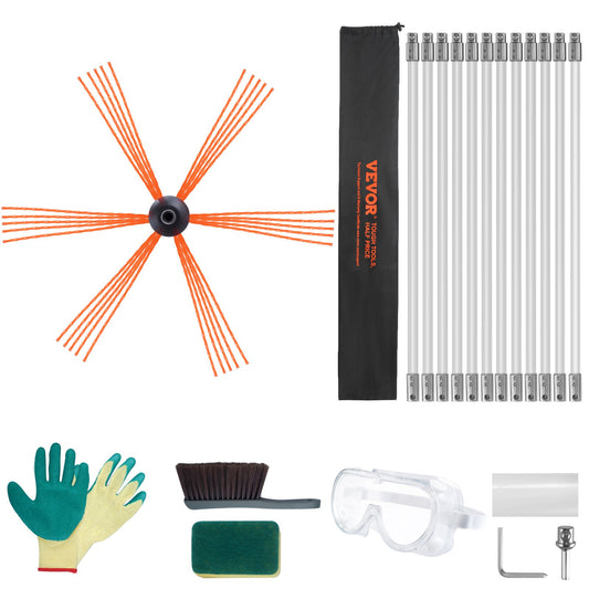 39 Feet Chimney Sweep Kit, W/ 12 Reinforced Nylon Flexible Rods, Ergonomic Chimney Cleaning Brush, 360-Degree Brush Chimney Cleaner, Rich Accessories For Fireplace Flue Home Use Fits Most Pipes