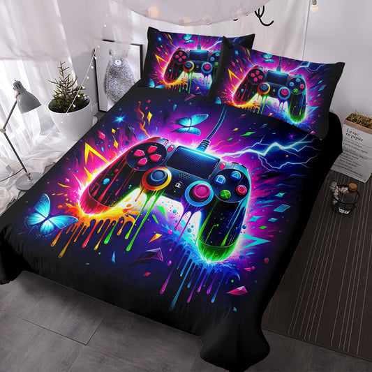 3PCS Gamer Gaming Bedding Sets 3D Gamepad Duvet Cover Sets For Boys Games Colorful Game Controller Modern Room Decor Home Quilt Cover Set