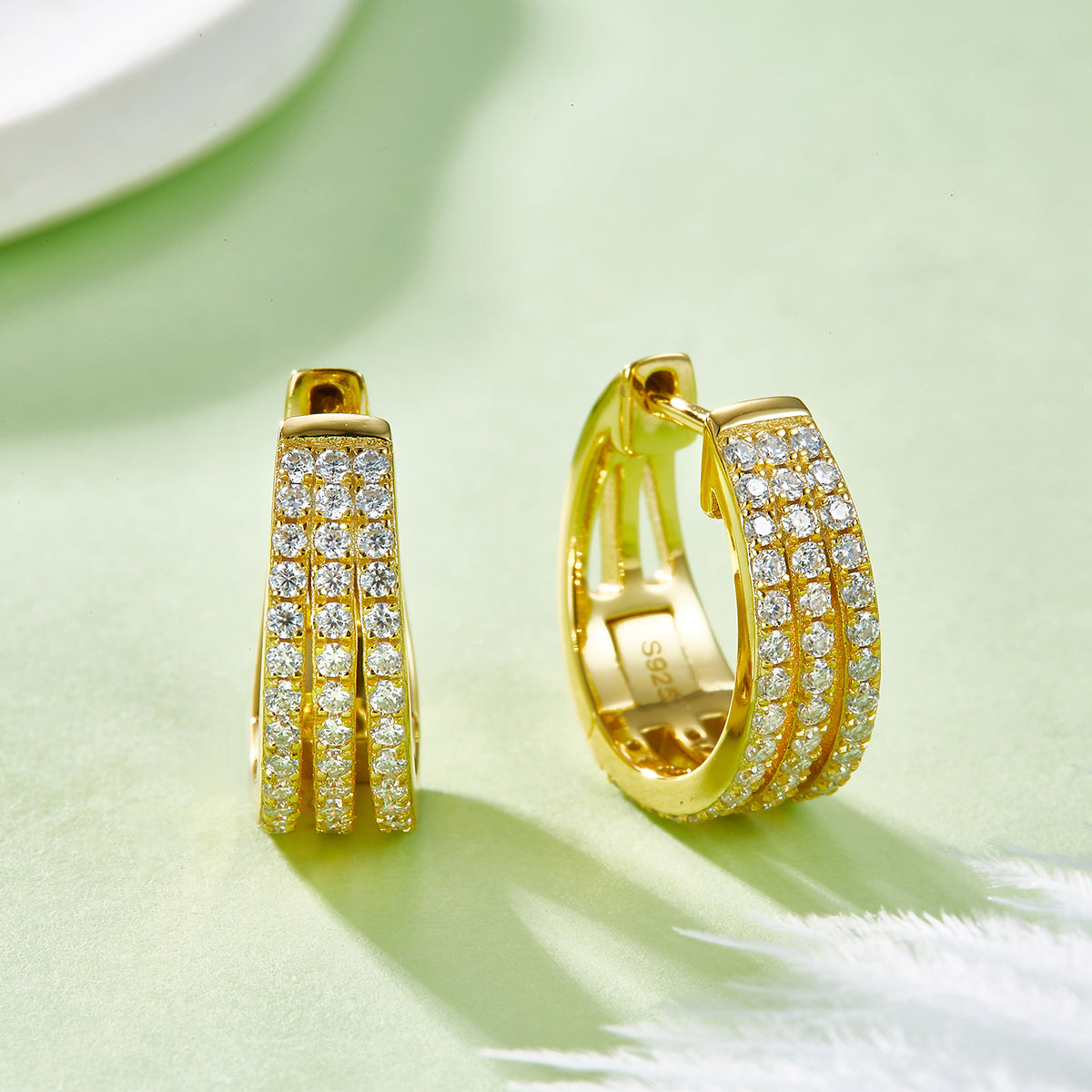 4.8g S925 Sterling Silver Moissanite Hoop Earrings 17mm  Triple Row Pave Huggie Hoops With GRA Certificate, Platinum Plated Fine Jewelry Gift Box Set For Women