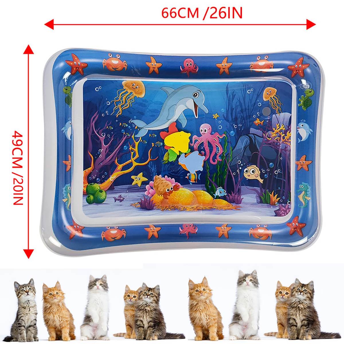2 Pieces Upgraded Thickened Cat Water Mat,Interactive Cat Toy For Indoor Cats To Exercise, Hunting,Swatting, Anti-Scratch Leak Proof Foldable Water Sensory Play Mat With Fish For Pet Play