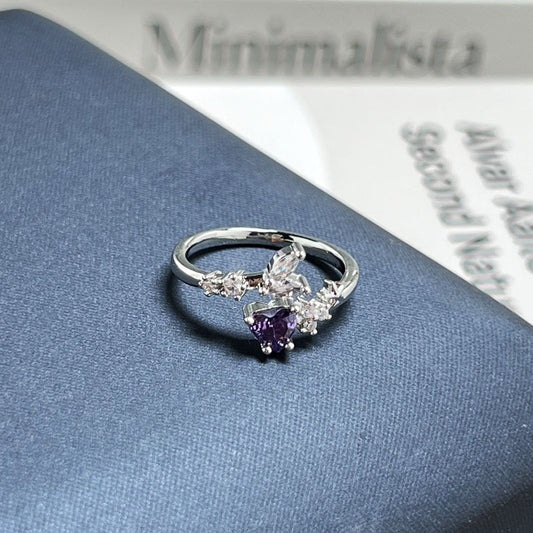 Women Nine Purple Fire Theme Purple Crystal Open Adjustable Ring, Elegant Premium Light Luxury Style Sweet Cool Contrast Design, Unique Niche Fashion Finger Ring For Party Daily Wear