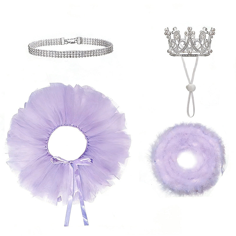 Pet Goose Mini 4-Piece Set Crown Necklace And Tutu Dress Ensemble