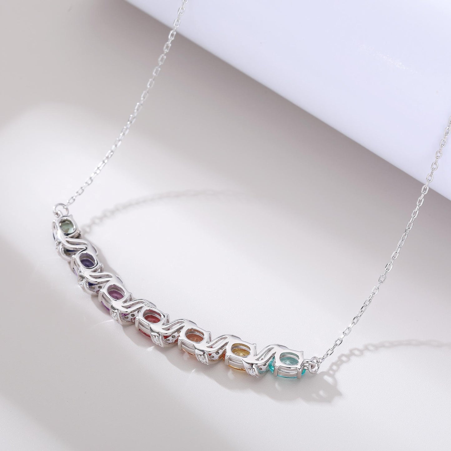 S925 Sterling Silver Rainbow Lab-Grown Gemstone Necklace 45cm Oval Cut With D Color VVS1 Moissanite Platinum Plated GRA Certified Gift Box