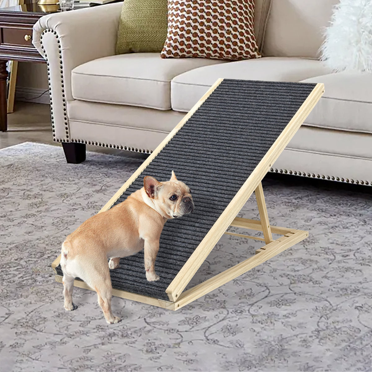 UPGRADED Dog Ramp For Bed, Extra Wide Excellent Traction, Pet Ramp For Small Dogs To Get On Couch Car, Non-Slip Rubber Surface, 16 Wide Hold Up To 80lb, Adjustable, Foldable, Car Ramps, Dog Ramp