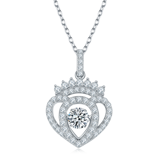 S925 Sterling Silver 0.5ct D Color VVS1 Moissanite Heart Crown Pendant Necklace 45cm Platinum Plated GRA Certified Gift Box