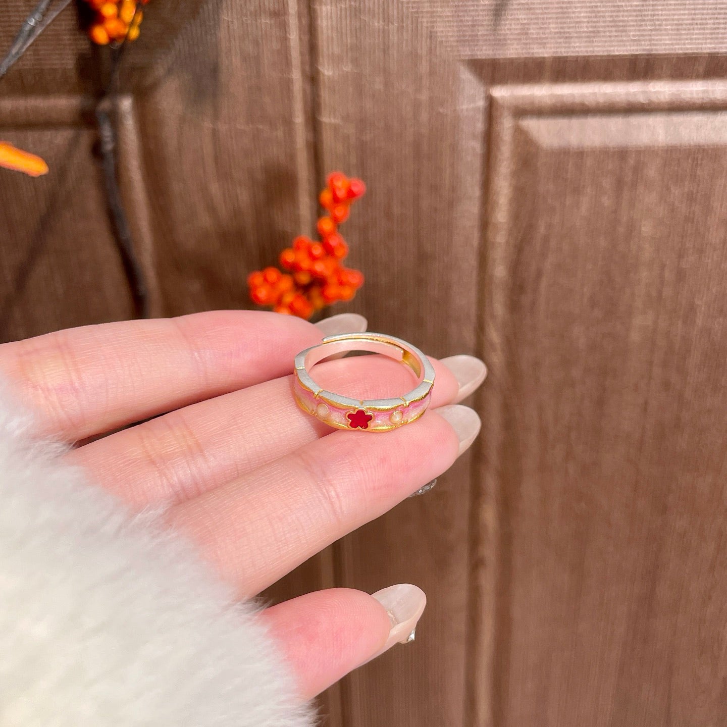 1pcs 999.9 Sterling Silver  Enamel Open Ring, Sweet Dainty Style, For Daily Wear & Casual Office Outfits