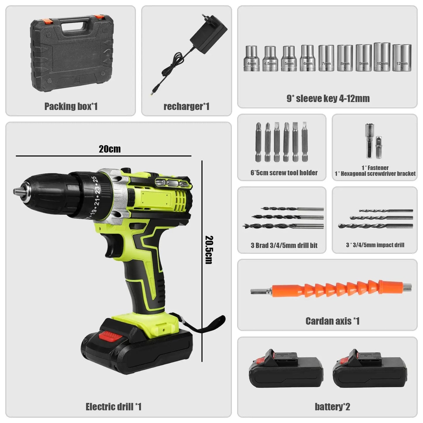 21V Cordless Impact Drill, Electric Screwdriver, Electric Hammer Drill, Mini Cordless Hand Drill, Lithium-ion Battery Power Tools