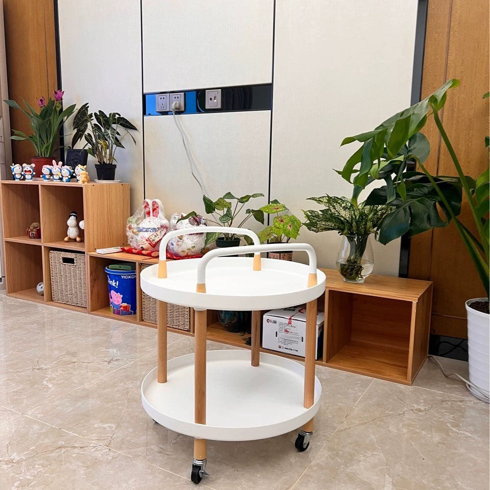 2-Tier Portable Trolley Lounge Dining Kitchen Bedside Balcony Castors Cart White