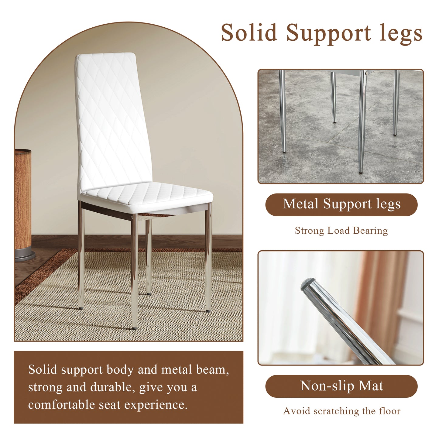 Modern Style Dining Chairs Set Of 6 In White, Essential For Minimalist Homes.Meeting Family Dining Needs,PU Material Seat,Silver Metal Legs,Blending Into Various Home Environments.W1151107276