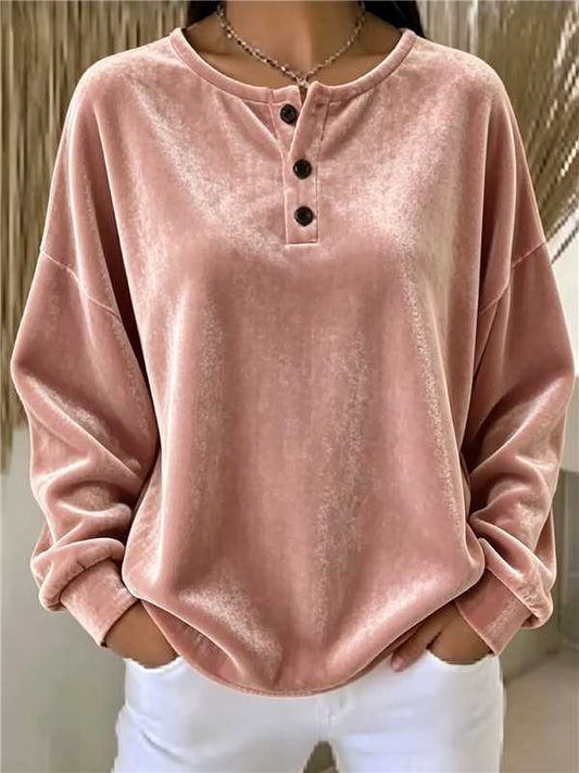 New Loose Velvet Button Long Sleeve Casual Fashion Sweatshirt