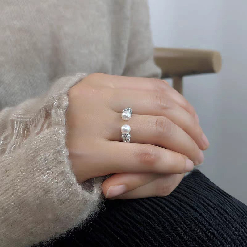 1pc 999 Sterling Silver Twisted Rope Zircon & Shell Pearl Open Ring, Elegant & Versatile, Perfect For Daily, Dating & Gifting, Ideal Valentine's Gift