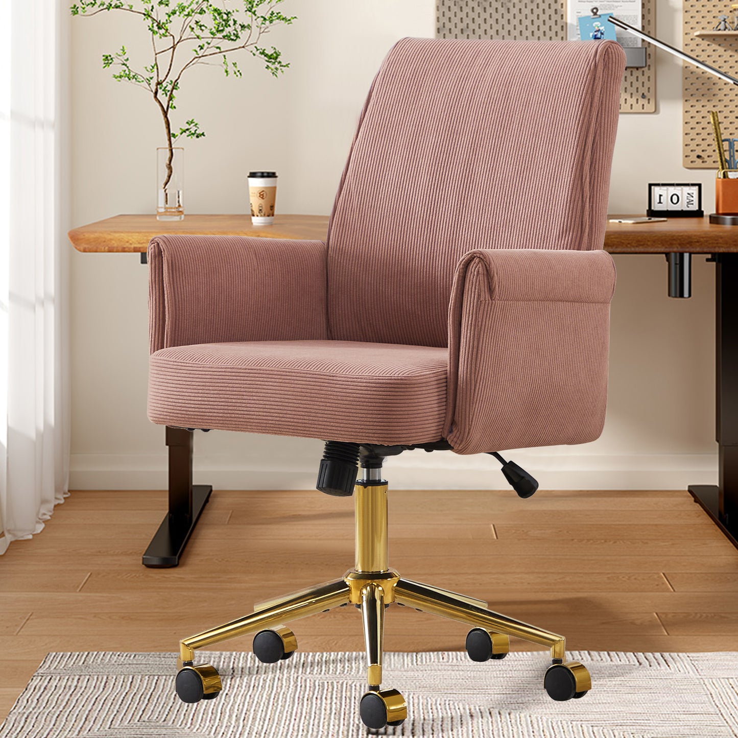 Mid-back Liftable Office Chair, Striped Fabric, And Ergonomically Designed, Is An Excellent Choice For Working, Studying Or Relaxing. The Mid-back Design Provides A Better Sitting Experience.Pink