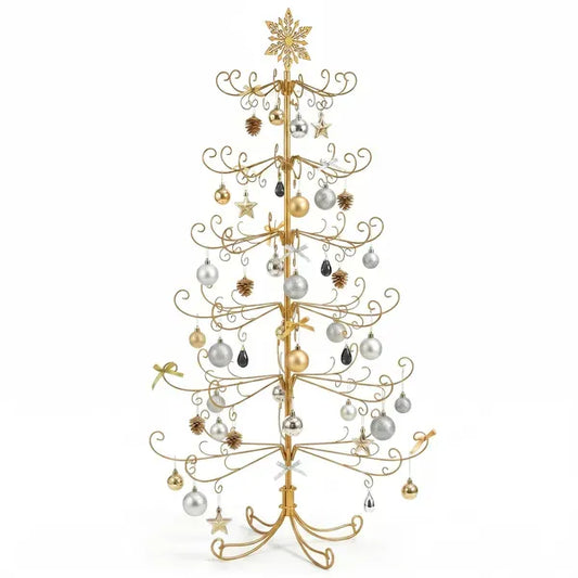 6ft Gold Iron Christmas Tree With Snowflake Top, PVC Everyday Decor Tree (No Accessories Included)