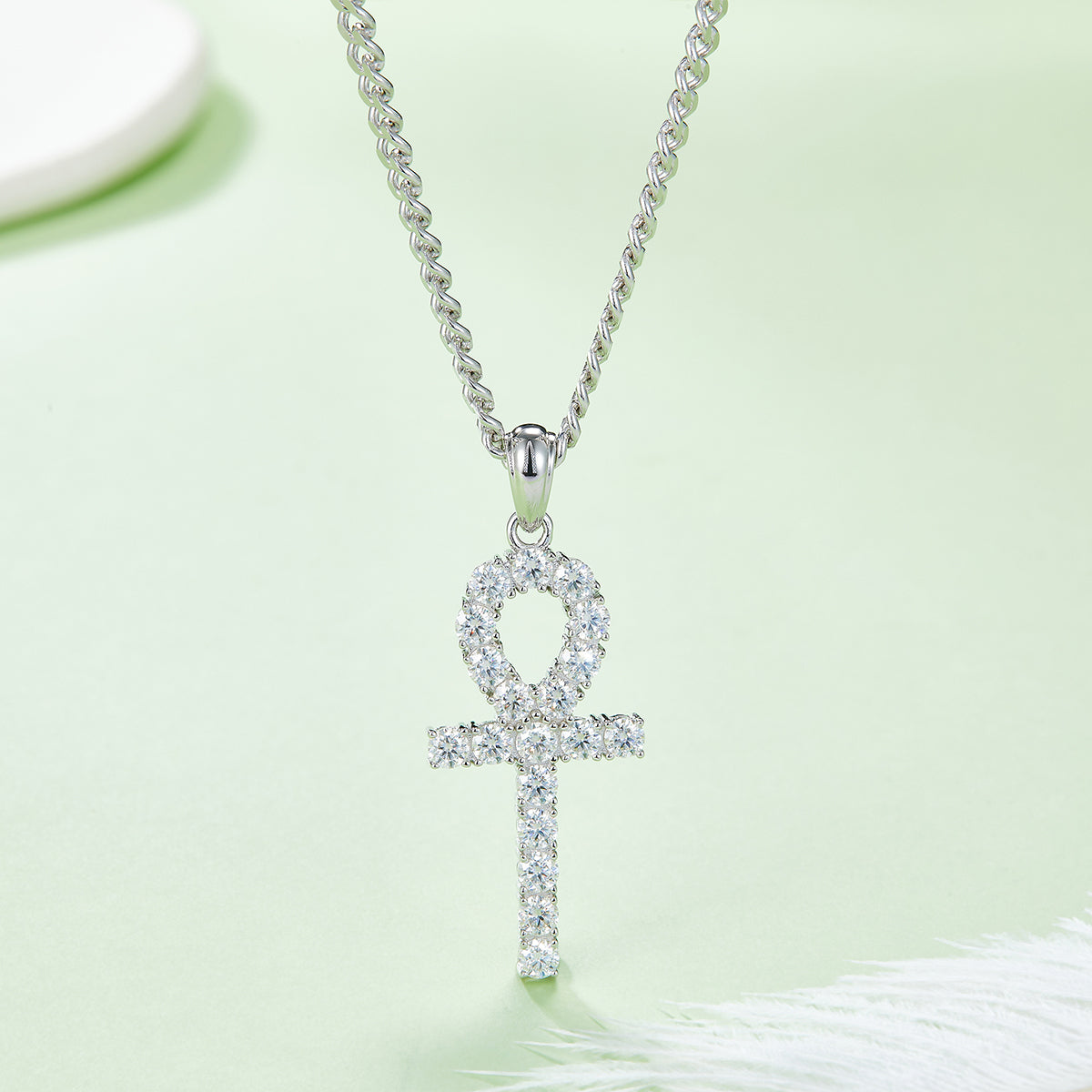 S925 Sterling Silver 19pcs D Color VVS1 Moissanite Ankh Pendant 3&5.6&9.1g No Chain Platinum Plated GRA Certified Gift Box