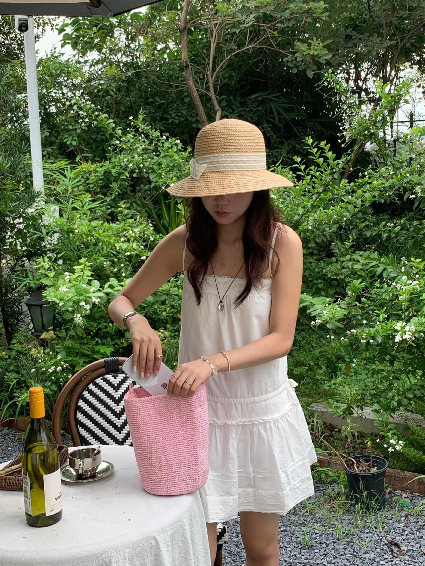 Korean-style Red Handmade Woven Bucket Bag For Women