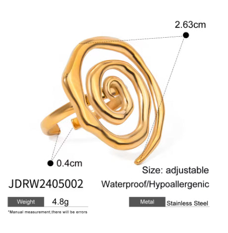 Uworld Spiral Open Ring Stainless Steel Geometric Exaggerated Adjustable Finger Charm Exclusive Women Man Jewelry Gift Fashion