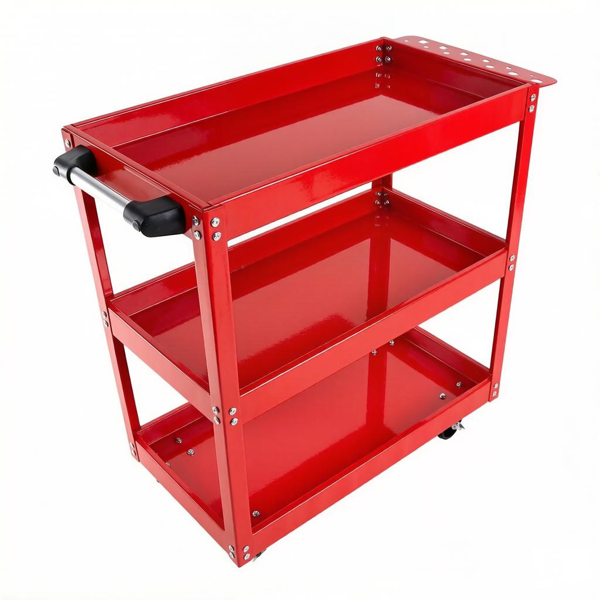 Upgrade 3-Tier Rolling Tool Cart With Lockable Wheels, Heavy Duty Steel Utility Cart, Kitchen Cart Organizer, Workshop Rolling Serving Cart For Garage, Warehouse, Red