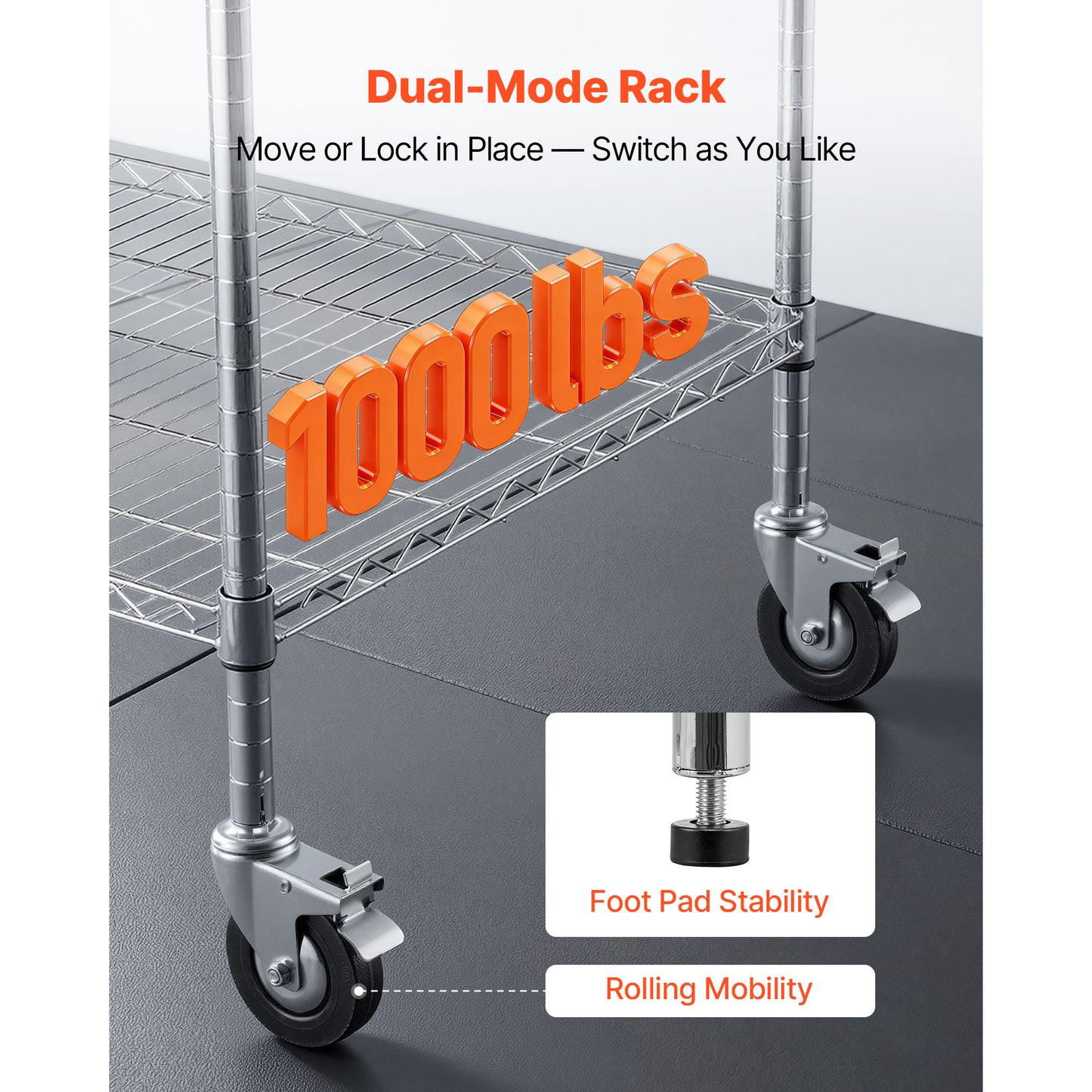 Kitchen Utility Cart, 3 Tier Heavy Duty Adjustable Wire Storage Rack, Commercial Steel Rolling Service Trolley On Wheels, Work Table With Handle Bar, For Garage And Laundry Room, 40x25x40.9 In