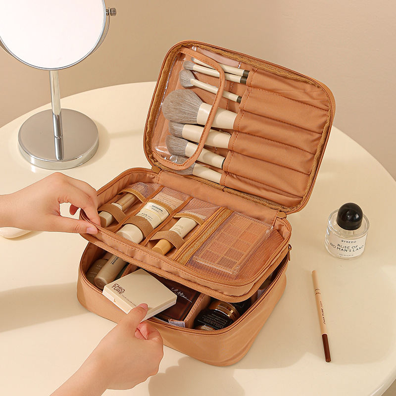 Portable Oxford Cloth Makeup Bag With Dividers