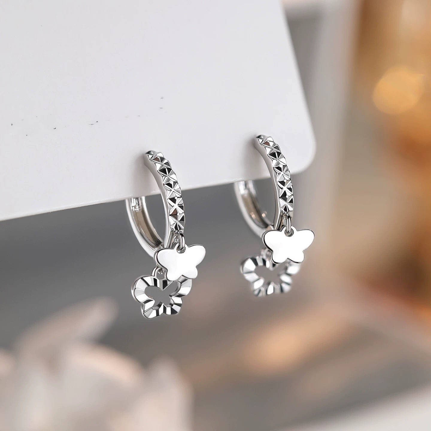 1 Pair 999 Sterling Silver Faceted Butterfly & Clover Hoop Earrings, Minimalist & Elegant, Perfect For Daily, Dating & Gifting, Ideal Valentine's Gift