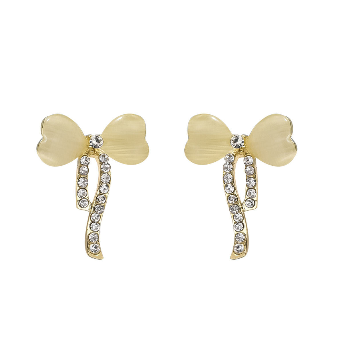 New Arrival Cross-border Japanese Korean Style Women Stud Earrings, Geometric Design Inlaid Synthetic Cat's Eye Stone, Bow Shape Versatile Daily Ear Jewelry For Ladies