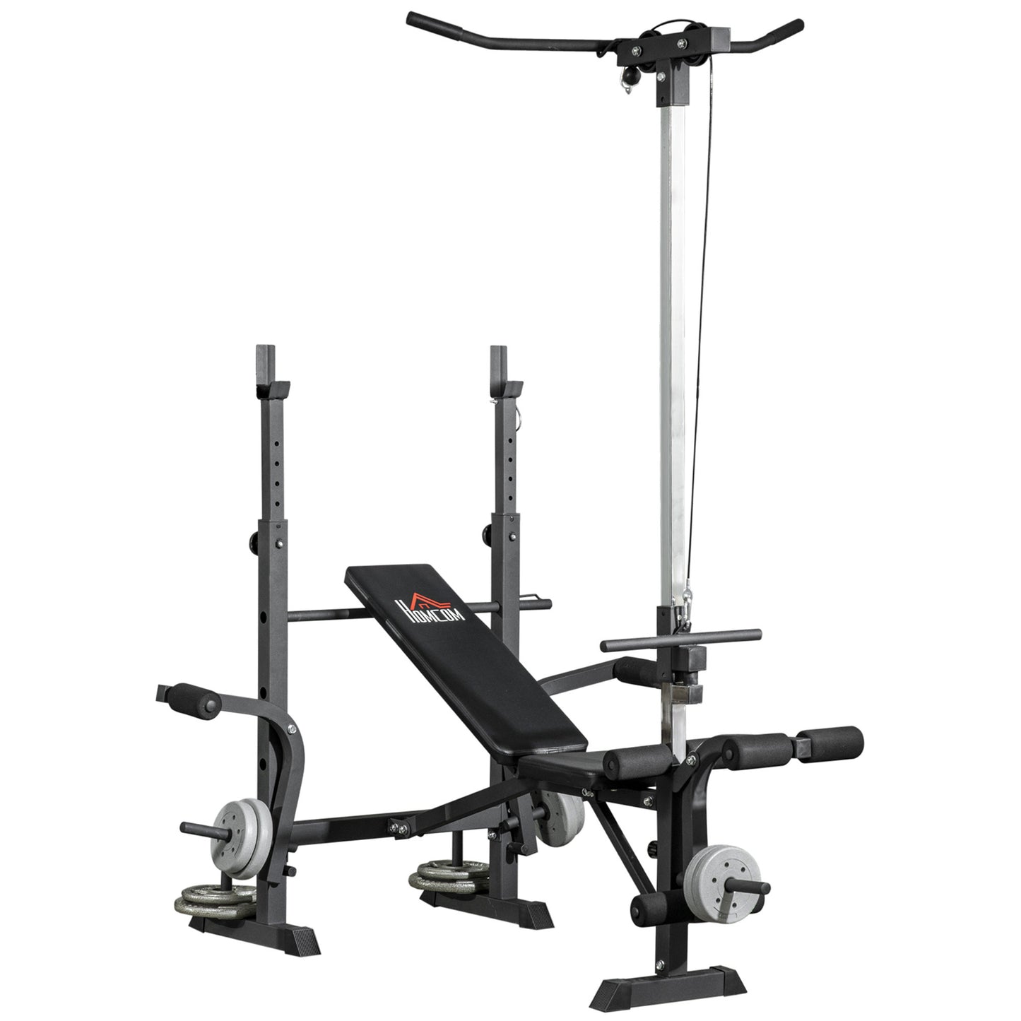 Adjustable Weight Bench With Pulley System, Incline Bench Press Set With Squat Rack, Leg Developer, Butterfly And Weight Storage, For Home Gym Full Body Workout