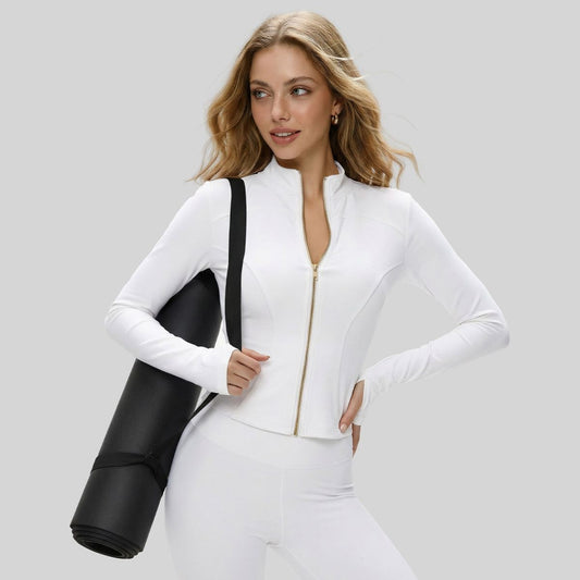 Figure-flattering Slimming Yoga Wear Long-sleeve Mandarin-collar Sports Top
