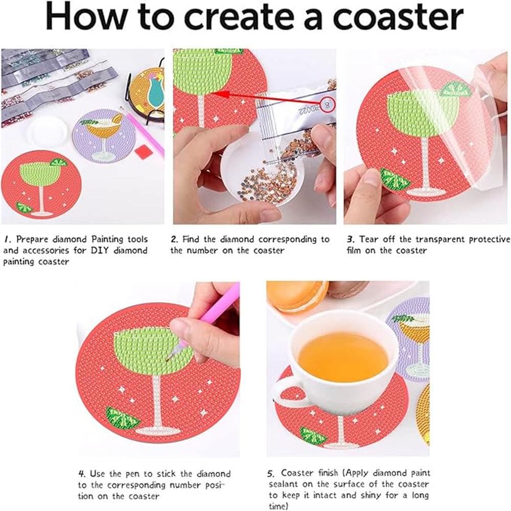 Diamond Art Drawing Coaster With Bracket, DIY Wine Glass Pattern Diamond Art Coaster, Suitable For Adults And Beginners Diamond Drawing Kit, Diamond Kit Craft Supplies, Exquisite Gifts For Friends