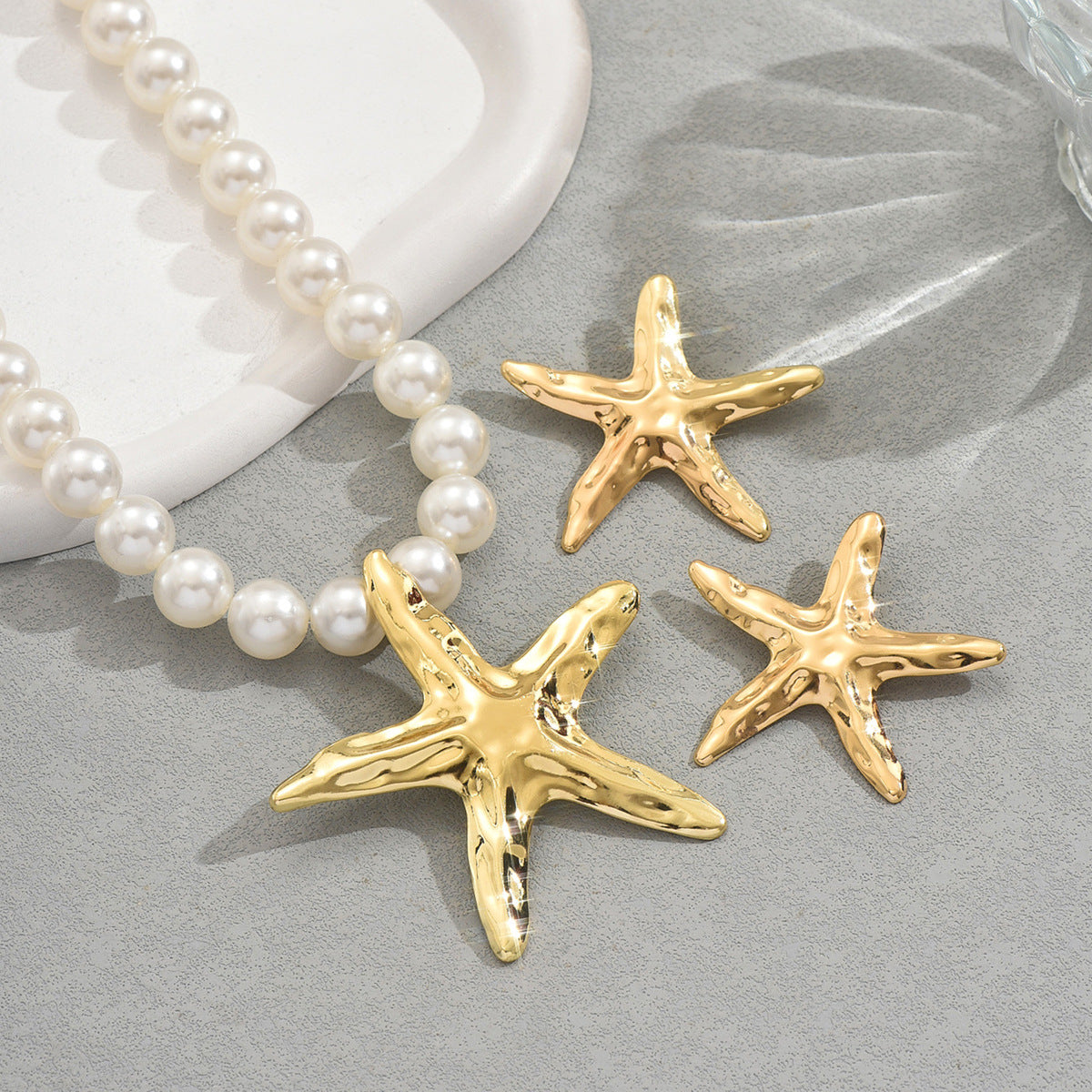 2026 New Women Jewelry Set, Long Clavicle Necklace & Matching Drop Earrings With Starfish Strung Faux Pearl Design, Trendy Versatile Daily Accessories