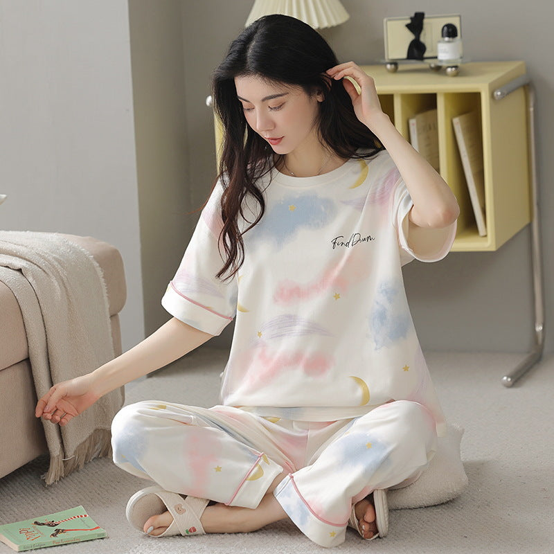 Cotton Trendy Fashion Two-piece Set For Girls Short-sleeve Top And Long Pants