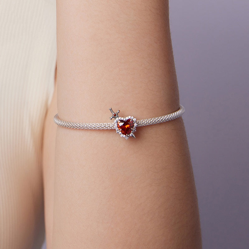 Love Heart Sword Diy Bead Accessories S925 Silver Red Love Beads