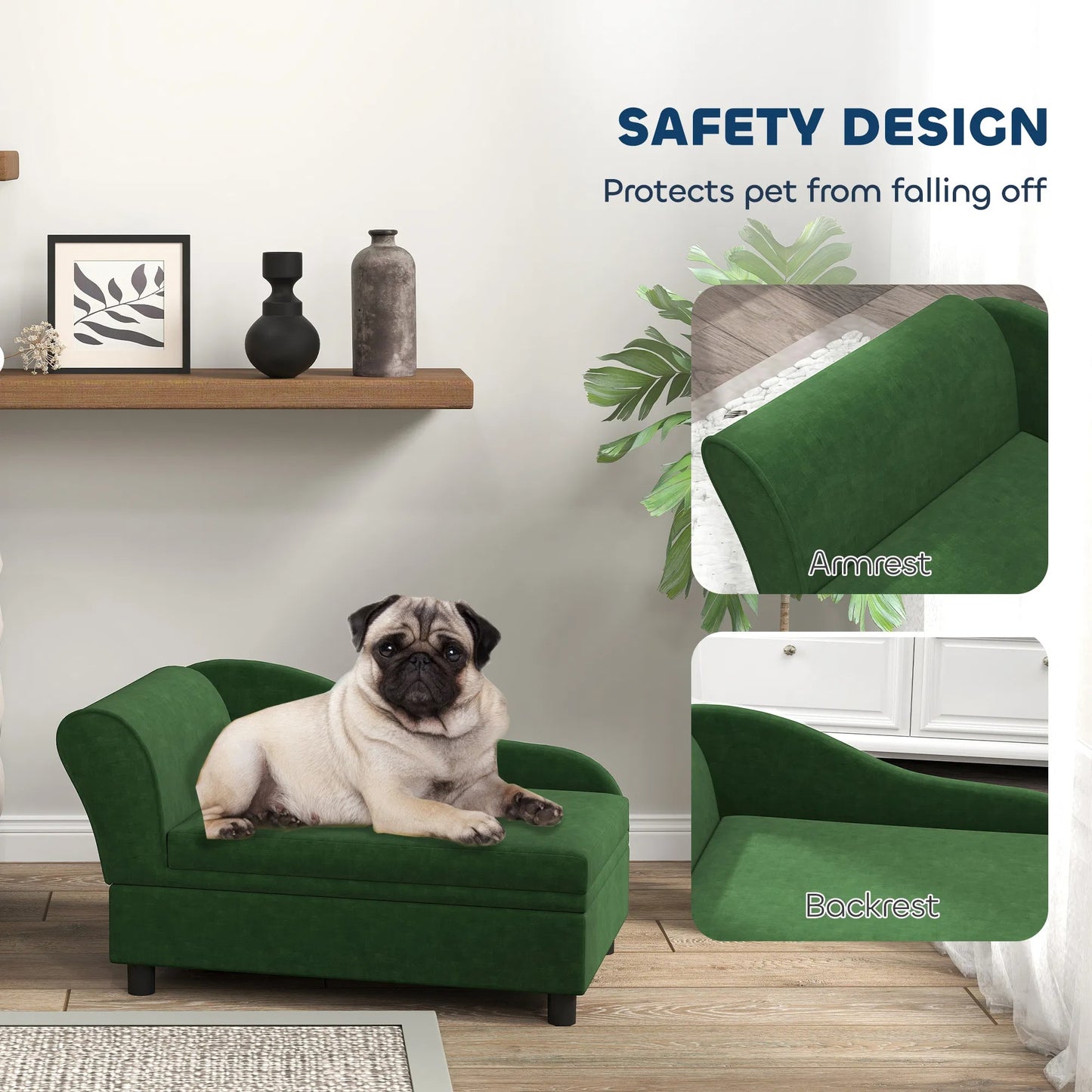 Pet Sofa Bed For Cats And Small Dogs With Storage, Comfortable Pet Couch With Hidden Storage Compartment, Soft Cushioned Indoor Dog Sofa Bed, Green