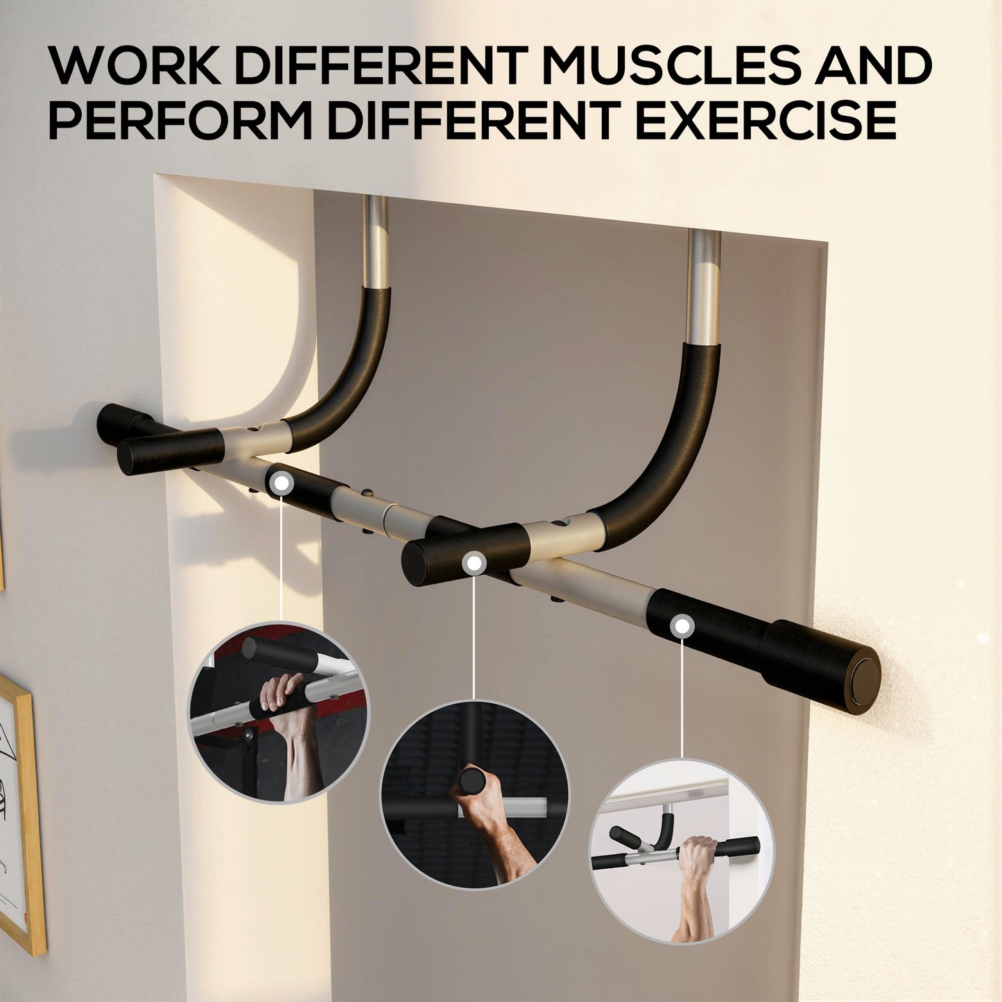 Pull Up Bar Doorway, Door Frame Chin Up Bar Push Up Bar For Home Gym Upper Body Workout, No Drilling Or Screws, Grey