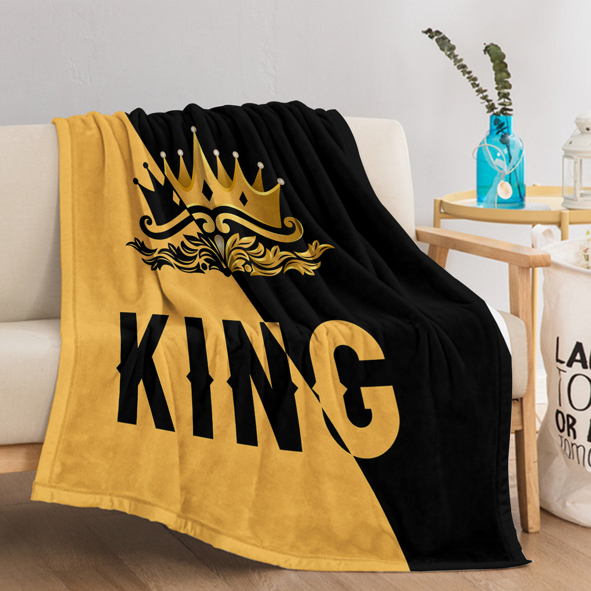 King With Crown Blanket Flannel Soft Plush Fleece Towel Quilt For Couch Or Bed Warm Throw Office Sofa