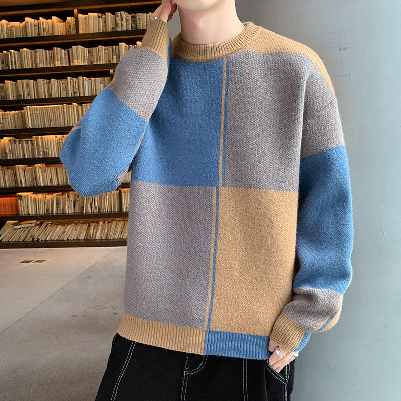 Men's Korean-style Trendy Crew-neck Sweater With Long Sleeves