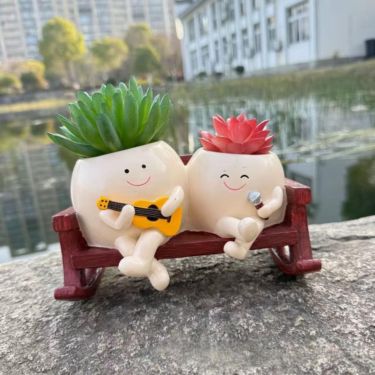 Home Office Succulent Planter Seated Double-planter