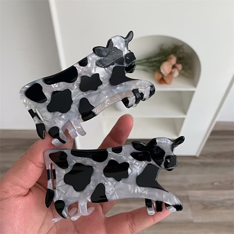 Cute Cartoon Cow Hair Clip In Black And White