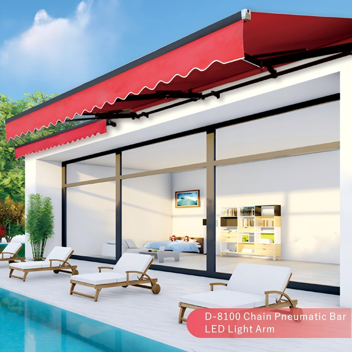 D-8100 Smart Retractable Awning, 2-6m Width X 1.5-3.5m Projection, Heavy Duty Motorized Patio Awning, UV Waterproof, Remote Control & Sensor Compatible