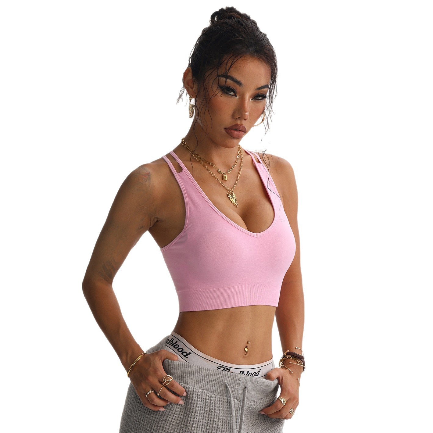 Peach Heart Cross Beauty Back Yoga Bra Sports
