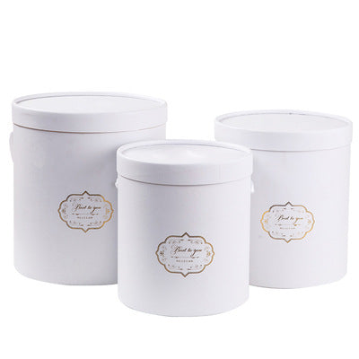 Flower Shadow Handheld Bucket-packaged Bouquet In A Round Gift Box