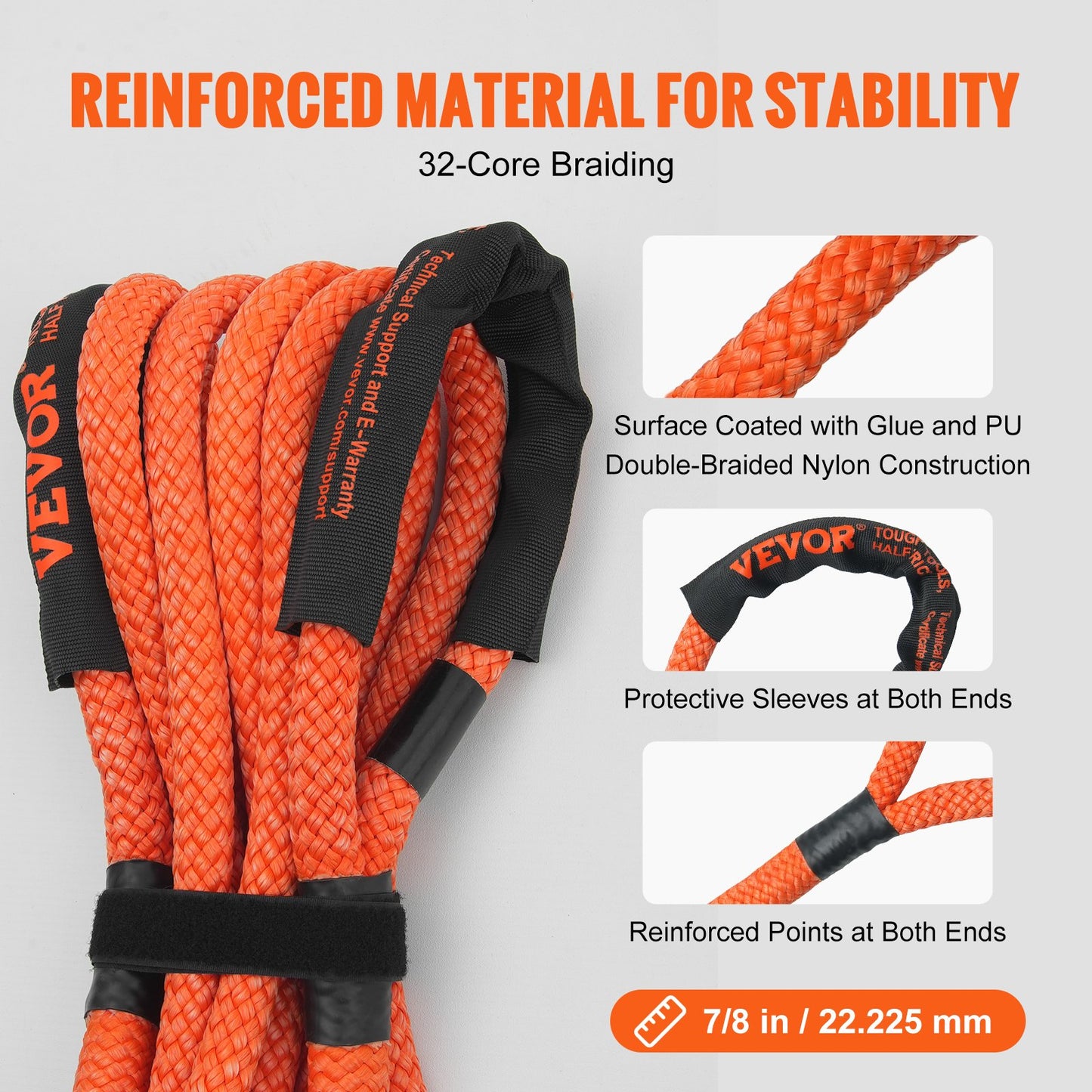 7-8in X 20in Kinetic Recovery Tow Rope 30,580 Lbs, Heavy-Duty Off Road Snatch Strap, Extreme Duty 30 Elasticity Energy Snatch Strap For Car Truck ATV UTV SUV Tractor