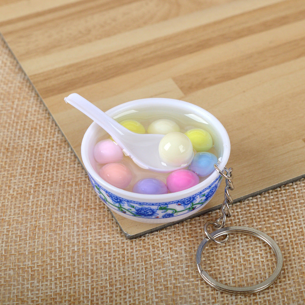 Artificial Food Pendant PVC Egg Noodle Keychain
