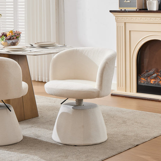 Adjustable Height 360 Swivel Bar Stool, Modern Chenille Upholstered Round Dining Chair, Ergonomic Accent Vanity Chair For Bedroom,Kitchen Island & Pub, Single Pack, Cream & Beige Color,SW1878BG