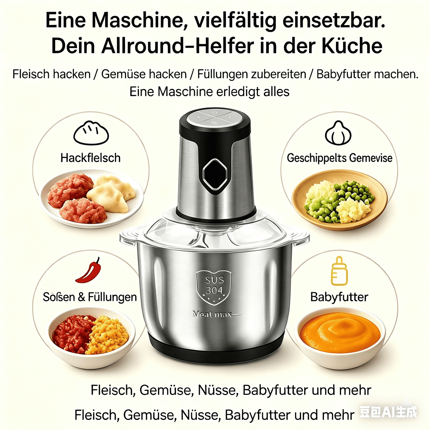 5L Stainless Steel Bowl Kitchen Meat Grinder Electric Meat Grinder Chopper