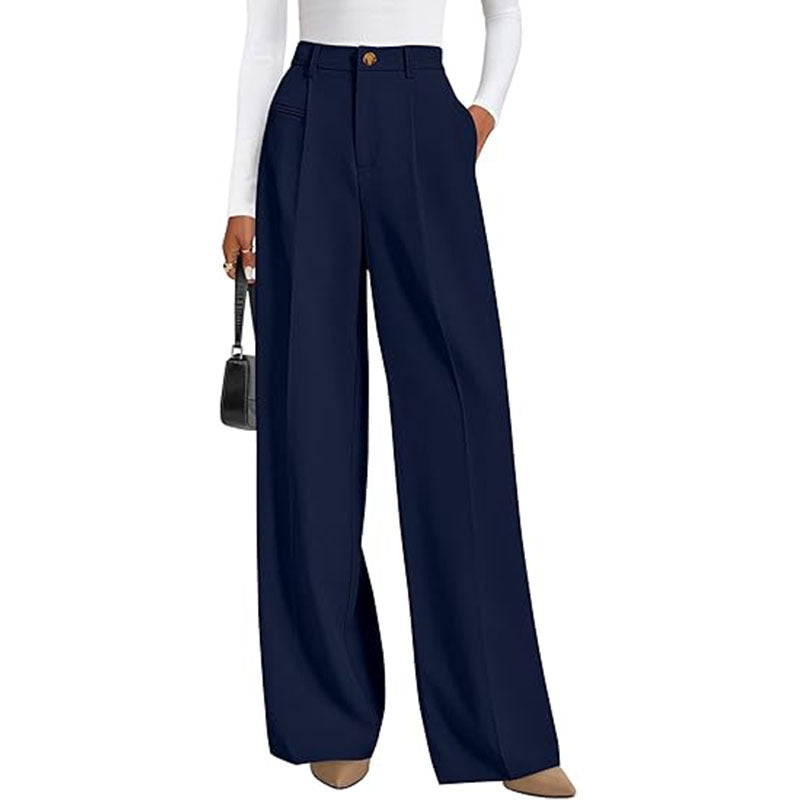 New Solid-color High-waisted Womens Casual Wide-leg Pants