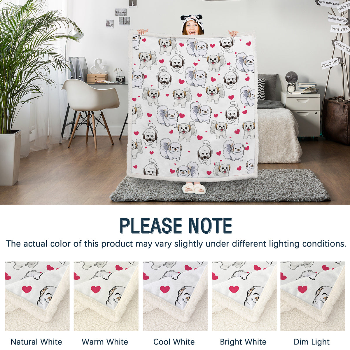 Shih Tzu Sherpa Throw Blanket - Super Soft Fuzzy Cozy Warm Red Hearts Dog Blanket Thick Plush Fluffy Blankets For Teen Girls Women Couch Bed Sofa Chair Men Boys Gift