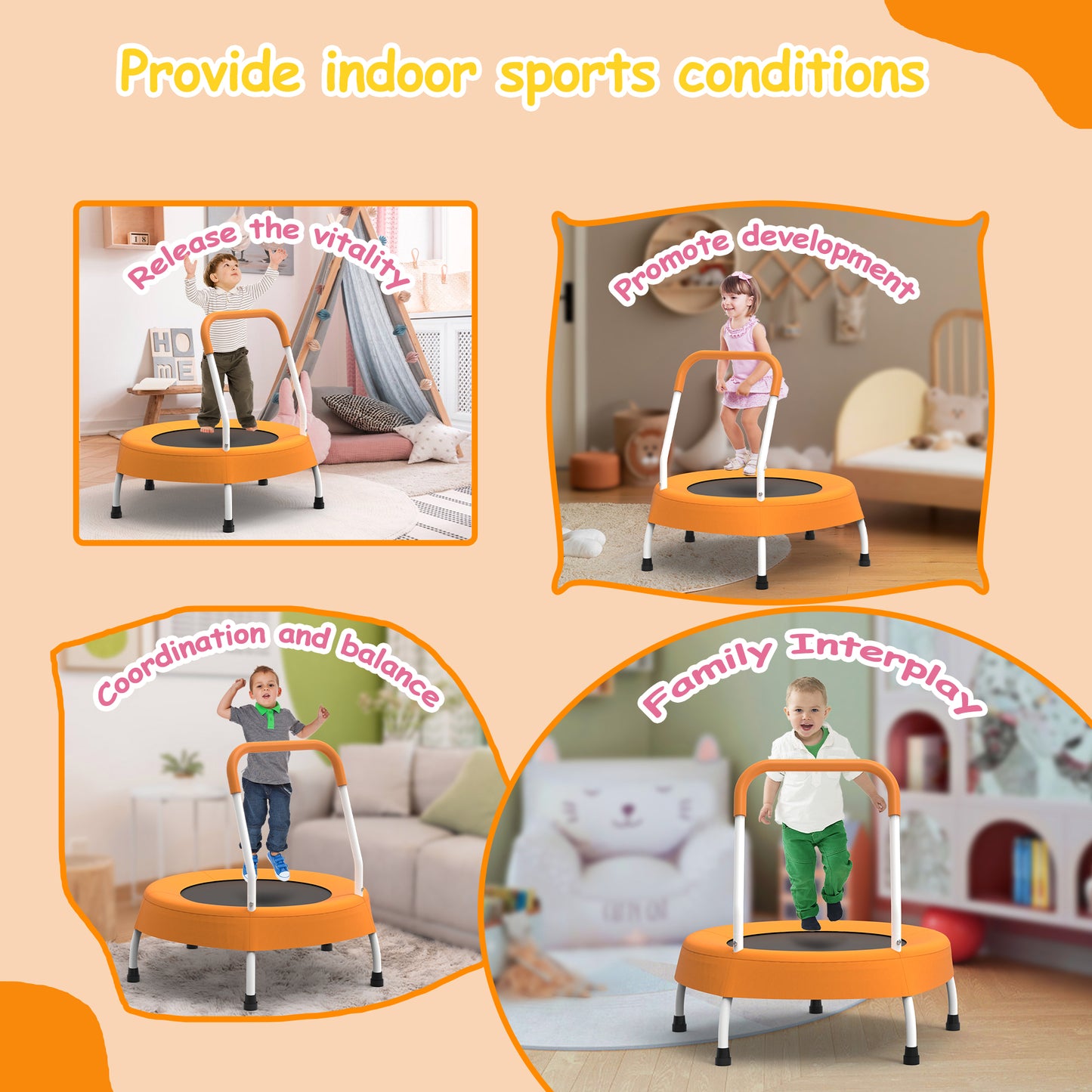 28inch Toddler Trampoline For Kids 1 Year Plus With Handle, Baby Gifts For Boys And Girls, Indoor And Outdoor
