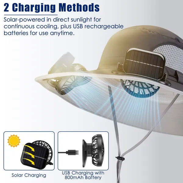 2 In 1 Solar Fan Hat UPF50 & Sun Hat With Fans Wide Brim Fishing Hat With Face Cover Neck Flap Solar USB Charging For Hiking Gardening Outdoor Work